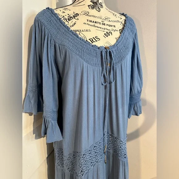 NWOT Free People Dream On Maxi Dress Coastal Blue Embroidered Lace Detail Sz Sm - Picture 5 of 16